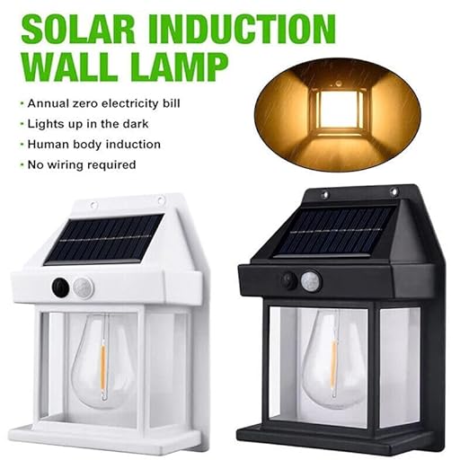 Solar Motion Sensor Fence Wall Lights with 3 Modes IP65 Waterproof Outdoor LED Lantern Sconce Solar Lights for Security Courtyard Garde Garage Decorative (1-PCs Multi)