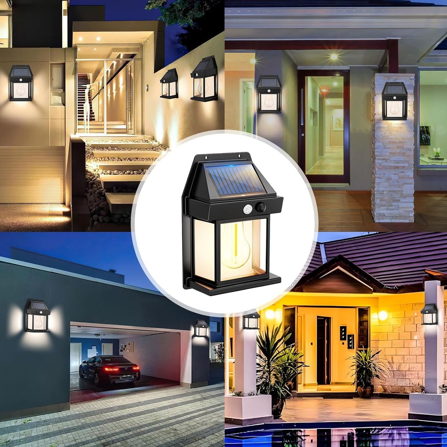 Solar Motion Sensor Fence Wall Lights with 3 Modes IP65 Waterproof Outdoor LED Lantern Sconce Solar Lights for Security Courtyard Garde Garage Decorative (1-PCs Multi)