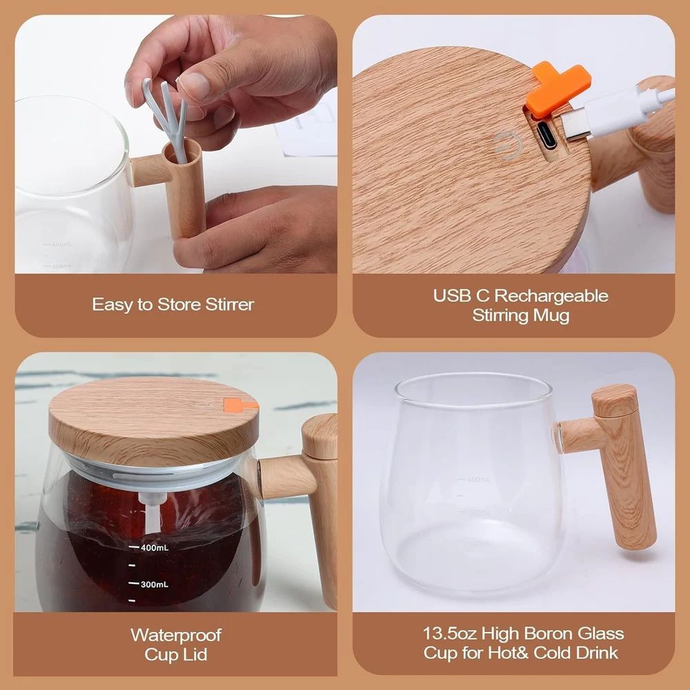400 mL Glass Self Stirring Mug, For Gifting