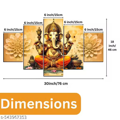 Big Ganesh Ji Home Decor Digital Reprint Painting 30x18 inches (5 Panel Painting)