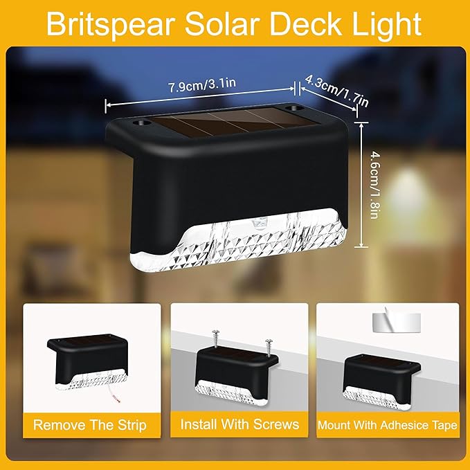 Solar Light Outdoor Garden Waterproof Stair Deck Pool Patio Fence Gate Yard Floor Step Railing Window Balcony Sunlight Pathway (4, Standard)