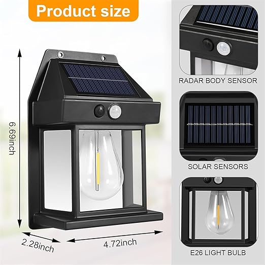 Solar Motion Sensor Fence Wall Lights with 3 Modes IP65 Waterproof Outdoor LED Lantern Sconce Solar Lights for Security Courtyard Garde Garage Decorative (1-PCs Multi)