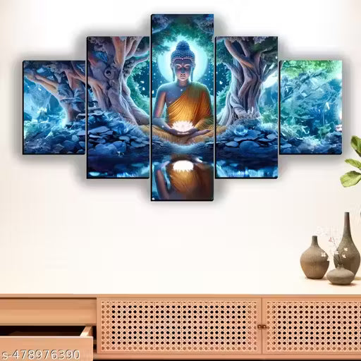 Buddha Home Decor Modern Artistic Painting Digital Reprint 18 inch x 30 inch Painting (Without Frame, Pack of 5)