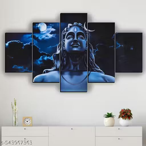 Big Shiva Home Decor Painting Digital Reprint Painting 30x18 inches (5 Panel Painting)