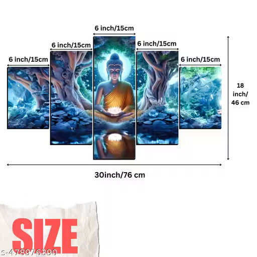 Buddha Home Decor Modern Artistic Painting Digital Reprint 18 inch x 30 inch Painting (Without Frame, Pack of 5)
