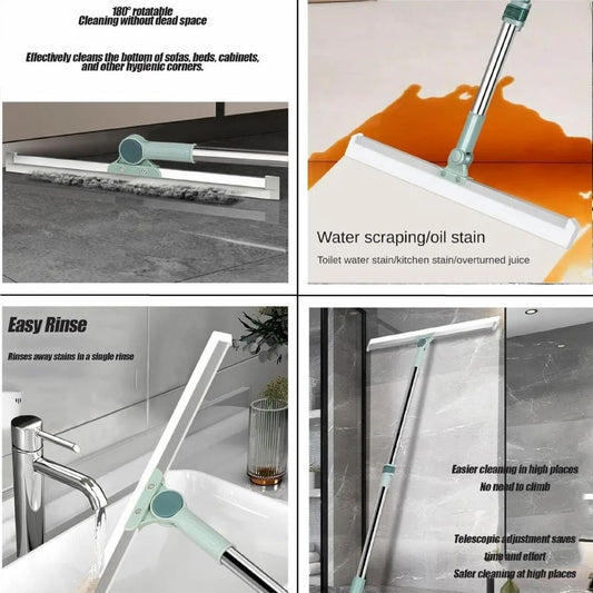 Magic 180 Degree Rotaing Head Broom Silicon Floor Mop, Soft Rubber Window Wiper with Extendable Pole
