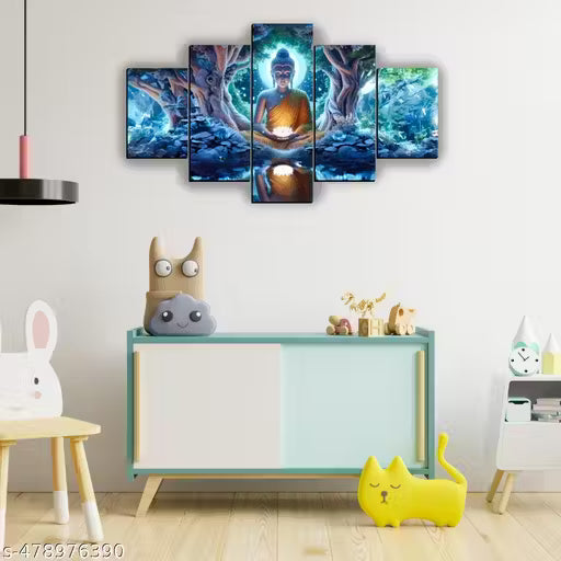 Buddha Home Decor Modern Artistic Painting Digital Reprint 18 inch x 30 inch Painting (Without Frame, Pack of 5)